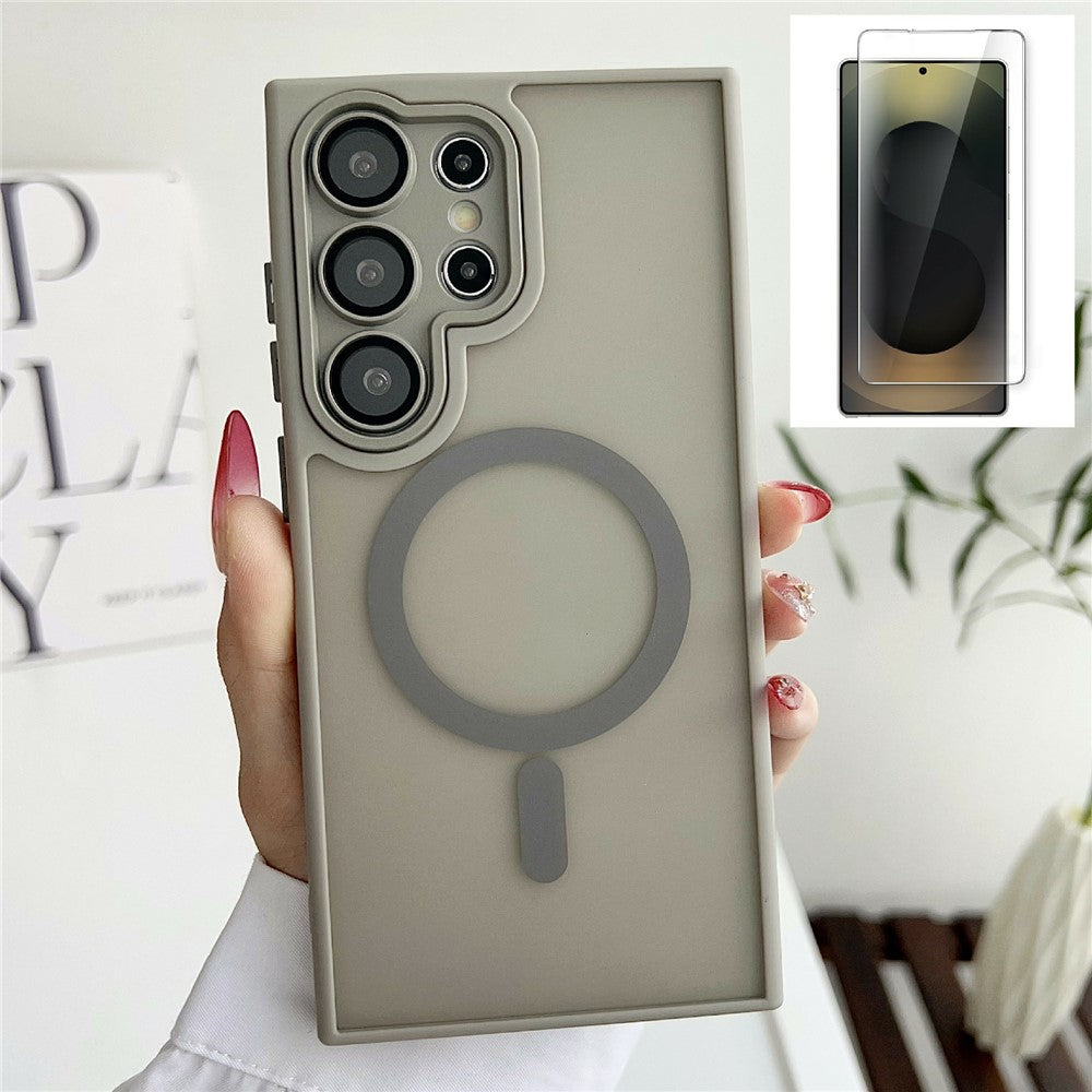 Samsung Galaxy S26 Ultra matteret halvtransparent magnetetui med skærmbeskyttelse i hærdet glas og TPU- og pc-mobilcover