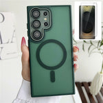 Samsung Galaxy S26 Ultra matteret halvtransparent magnetetui med skærmbeskyttelse i hærdet glas og TPU- og pc-mobilcover