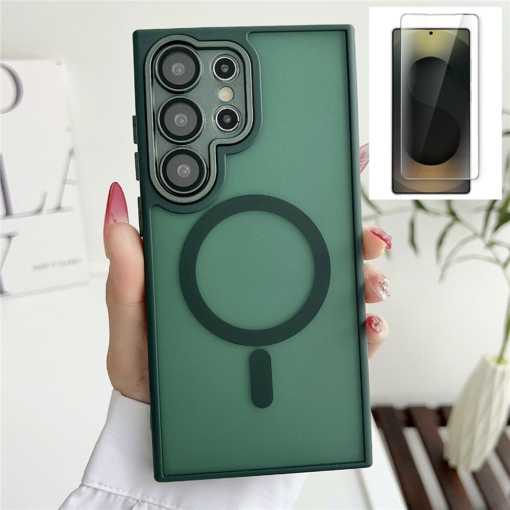 Samsung Galaxy S26 Ultra matteret halvtransparent magnetetui med skærmbeskyttelse i hærdet glas og TPU- og pc-mobilcover