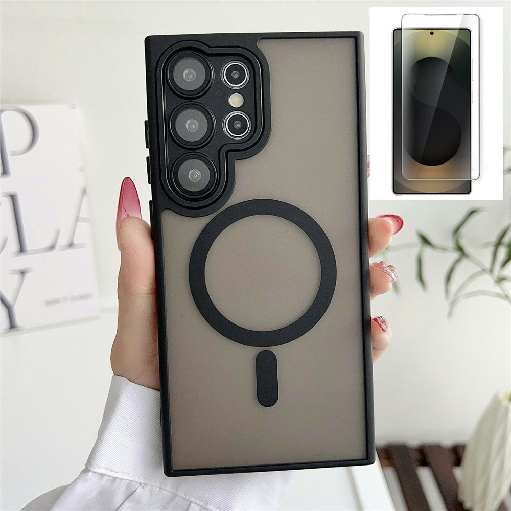 Samsung Galaxy S26 Ultra matteret halvtransparent magnetetui med skærmbeskyttelse i hærdet glas og TPU- og pc-mobilcover