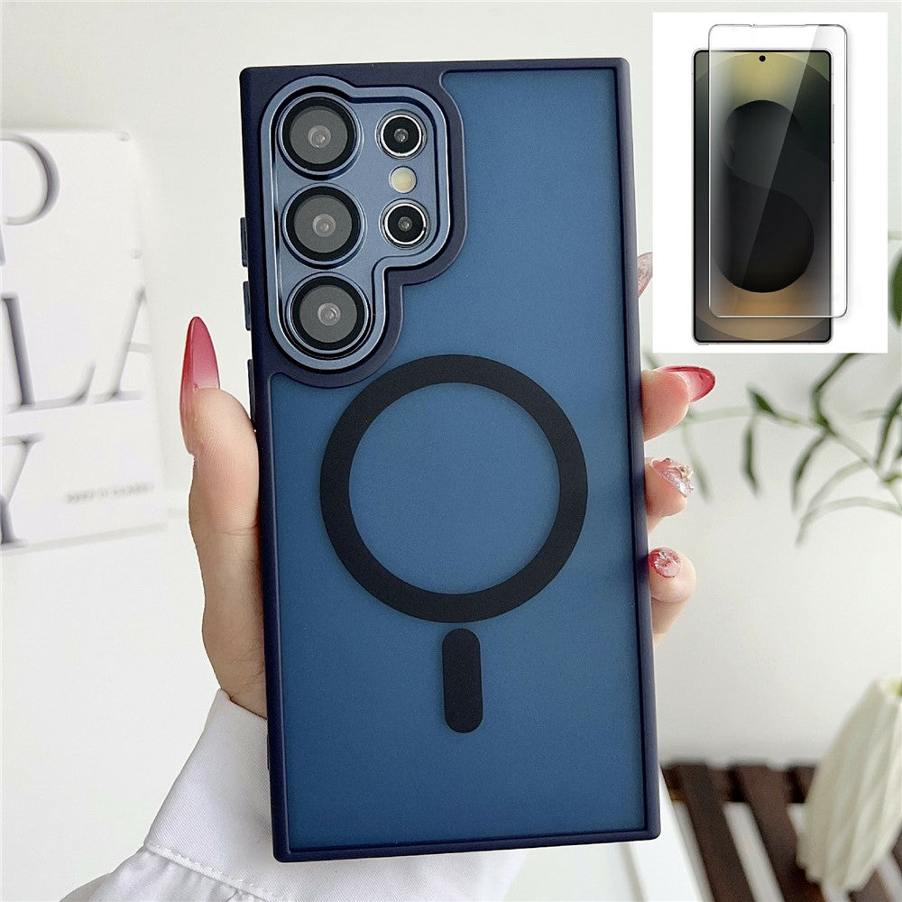 Samsung Galaxy S26 Ultra matteret halvtransparent magnetetui med skærmbeskyttelse i hærdet glas og TPU- og pc-mobilcover