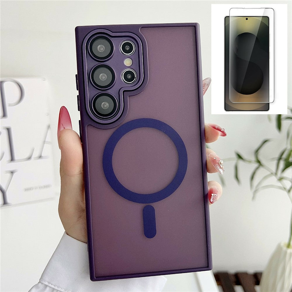 Samsung Galaxy S26 Ultra matteret halvtransparent magnetetui med skærmbeskyttelse i hærdet glas og TPU- og pc-mobilcover