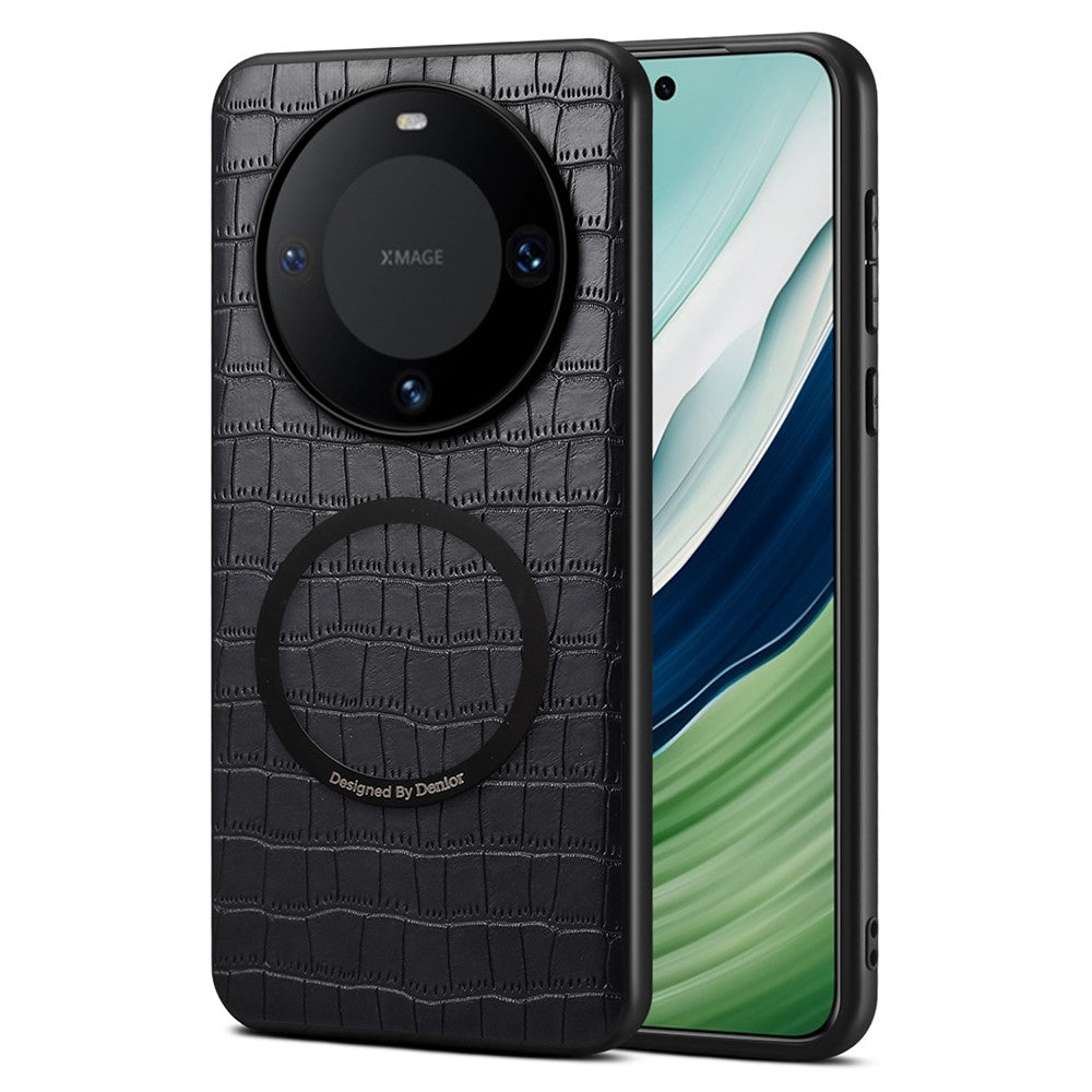 DENIOR A09+1 For Huawei Mate 60 Magnetic Case Crocodile Texture Leather Coated PC TPU Phone Cover