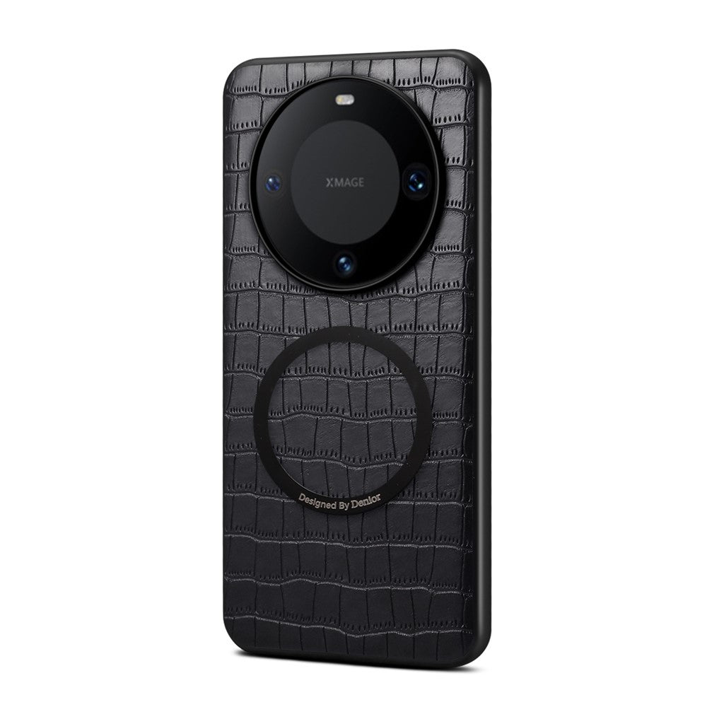 DENIOR A09+1 For Huawei Mate 60 Magnetic Case Crocodile Texture Leather Coated PC TPU Phone Cover
