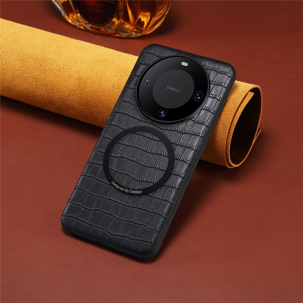 DENIOR A09+1 For Huawei Mate 60 Magnetic Case Crocodile Texture Leather Coated PC TPU Phone Cover