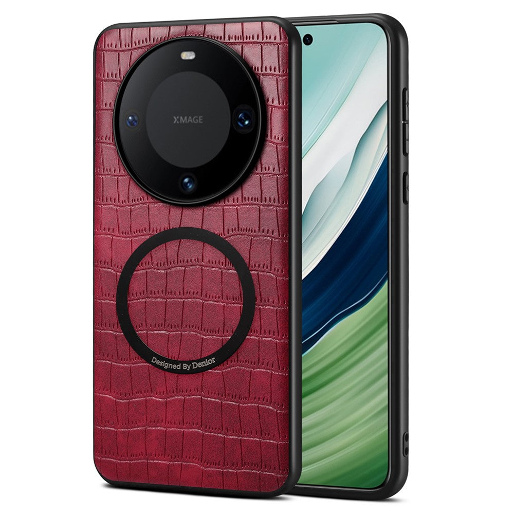 DENIOR A09+1 For Huawei Mate 60 Magnetic Case Crocodile Texture Leather Coated PC TPU Phone Cover