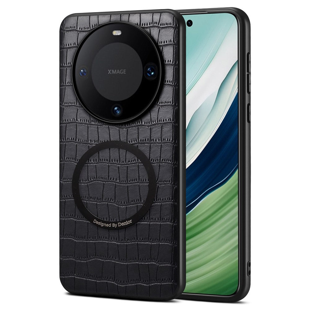 DENIOR A09+1 For Huawei Mate 60 Pro Magnetic Case Crocodile Texture Leather Coated PC TPU Phone Cover