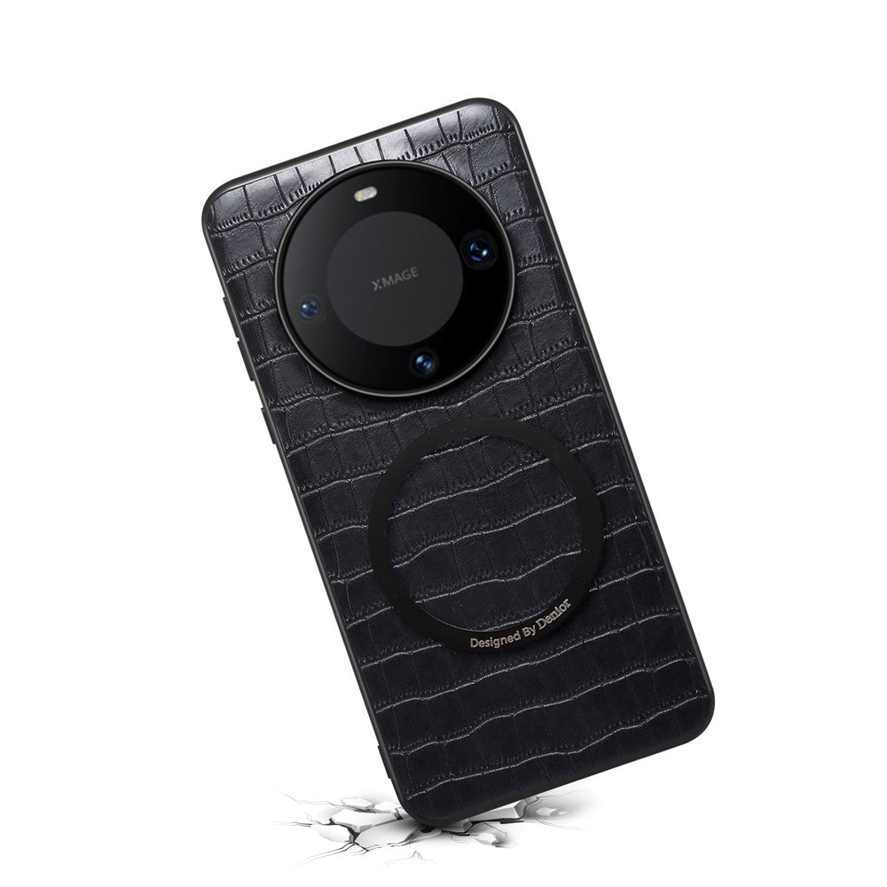 DENIOR A09+1 For Huawei Mate 60 Pro Magnetic Case Crocodile Texture Leather Coated PC TPU Phone Cover