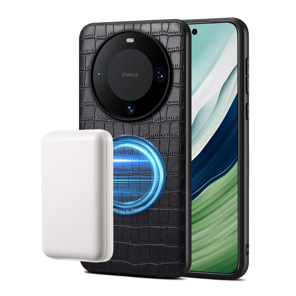 DENIOR A09+1 For Huawei Mate 60 Pro Magnetic Case Crocodile Texture Leather Coated PC TPU Phone Cover