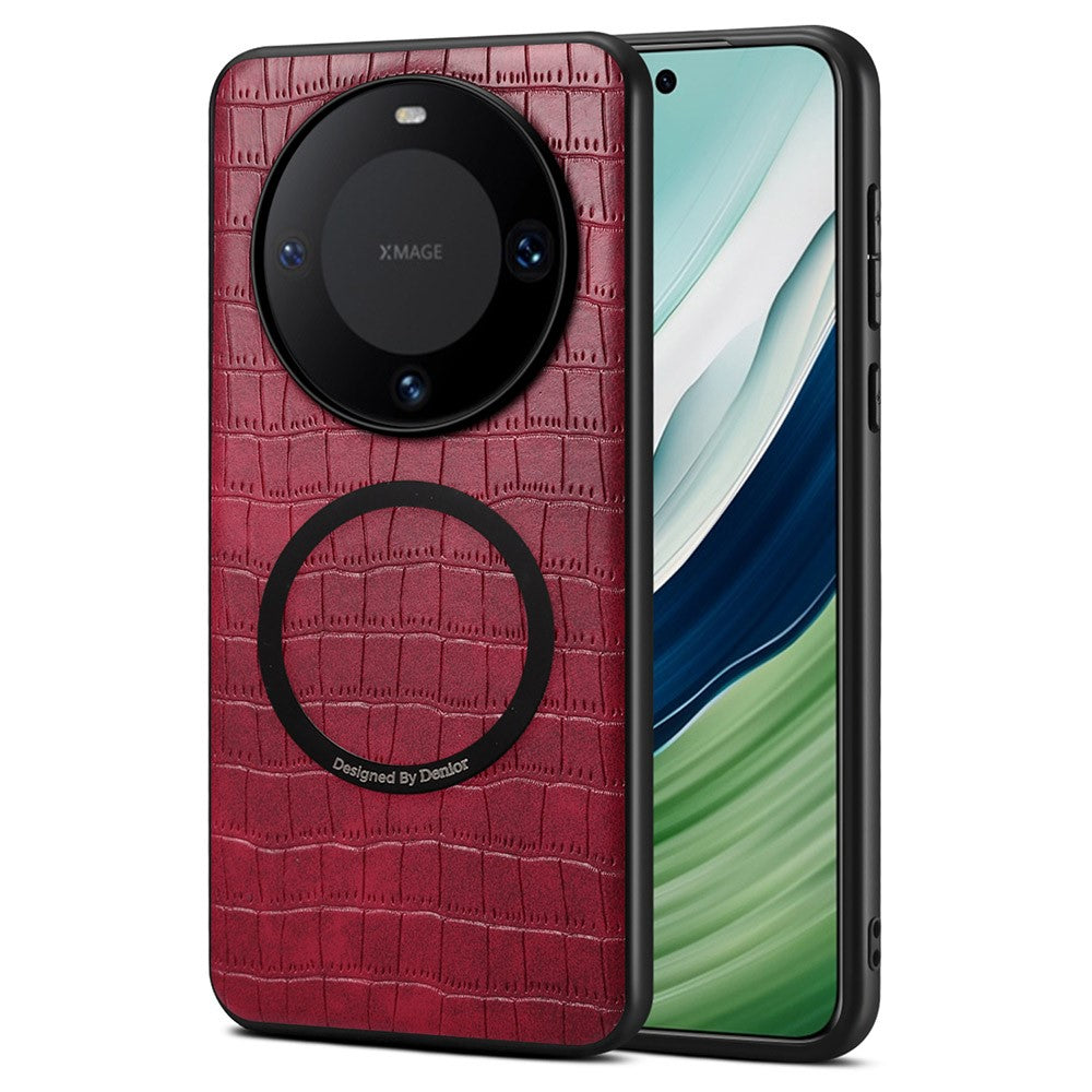 DENIOR A09+1 For Huawei Mate 60 Pro Magnetic Case Crocodile Texture Leather Coated PC TPU Phone Cover
