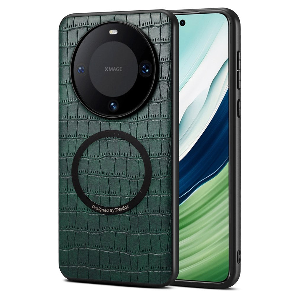 DENIOR A09+1 For Huawei Mate 60 Pro Magnetic Case Crocodile Texture Leather Coated PC TPU Phone Cover