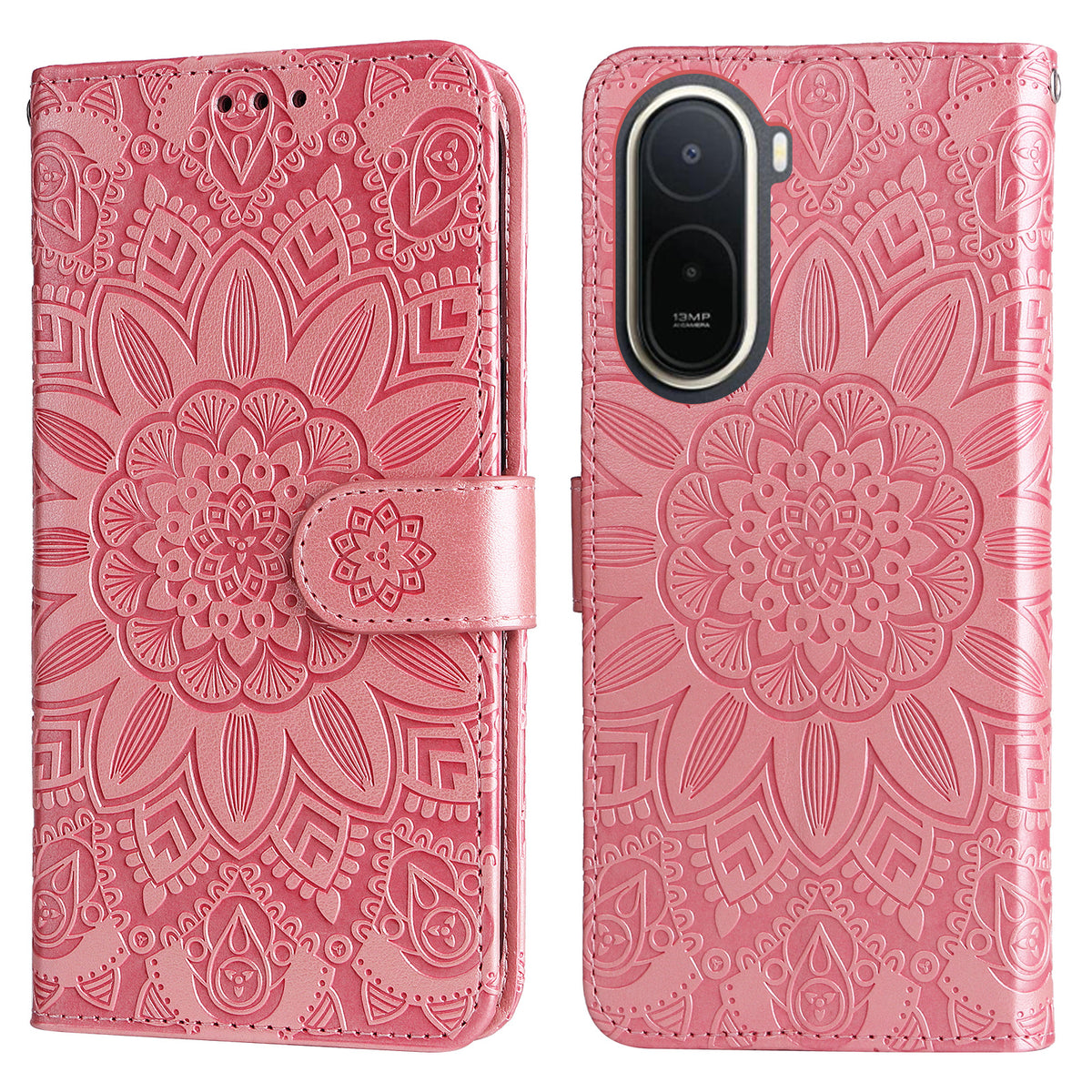 Solrosavtrycksskal till Xiaomi Poco C85x 5G / Redmi A7 Pro 4G (171,56 mm) / Redmi A7 Pro 5G Läderplånboksfodral