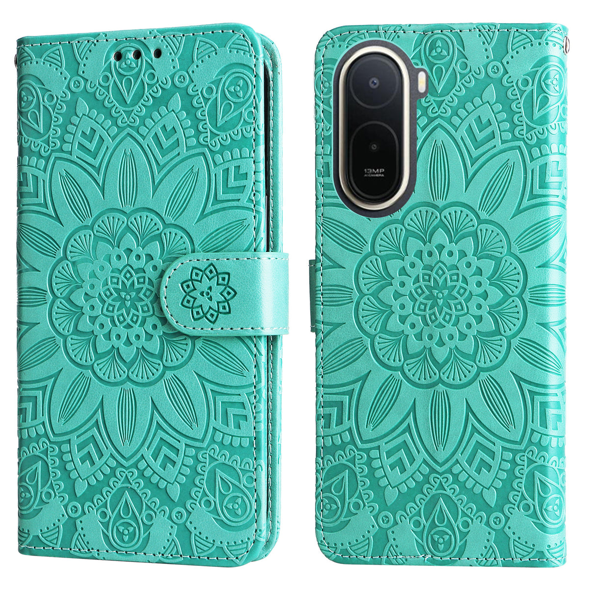 Solrosavtrycksskal till Xiaomi Poco C85x 5G / Redmi A7 Pro 4G (171,56 mm) / Redmi A7 Pro 5G Läderplånboksfodral