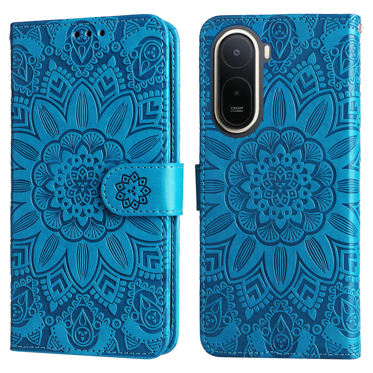 Solrosavtrycksskal till Xiaomi Poco C85x 5G / Redmi A7 Pro 4G (171,56 mm) / Redmi A7 Pro 5G Läderplånboksfodral