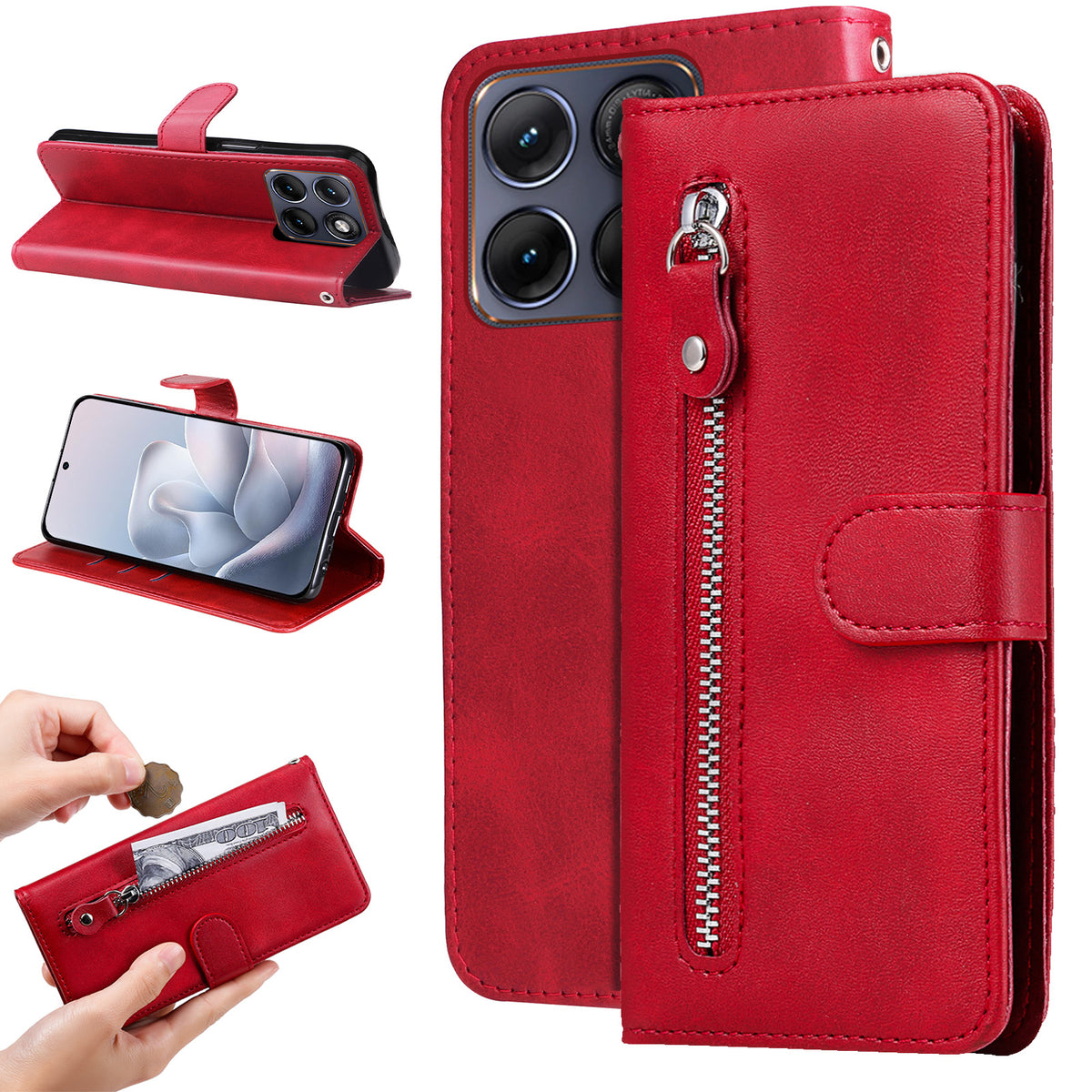 For Motorola Edge 70 Fusion+ 5G / Edge 70 Fusion 5G PU Leather Cases with Zipper Pocket Wallet Phone Cover Stand