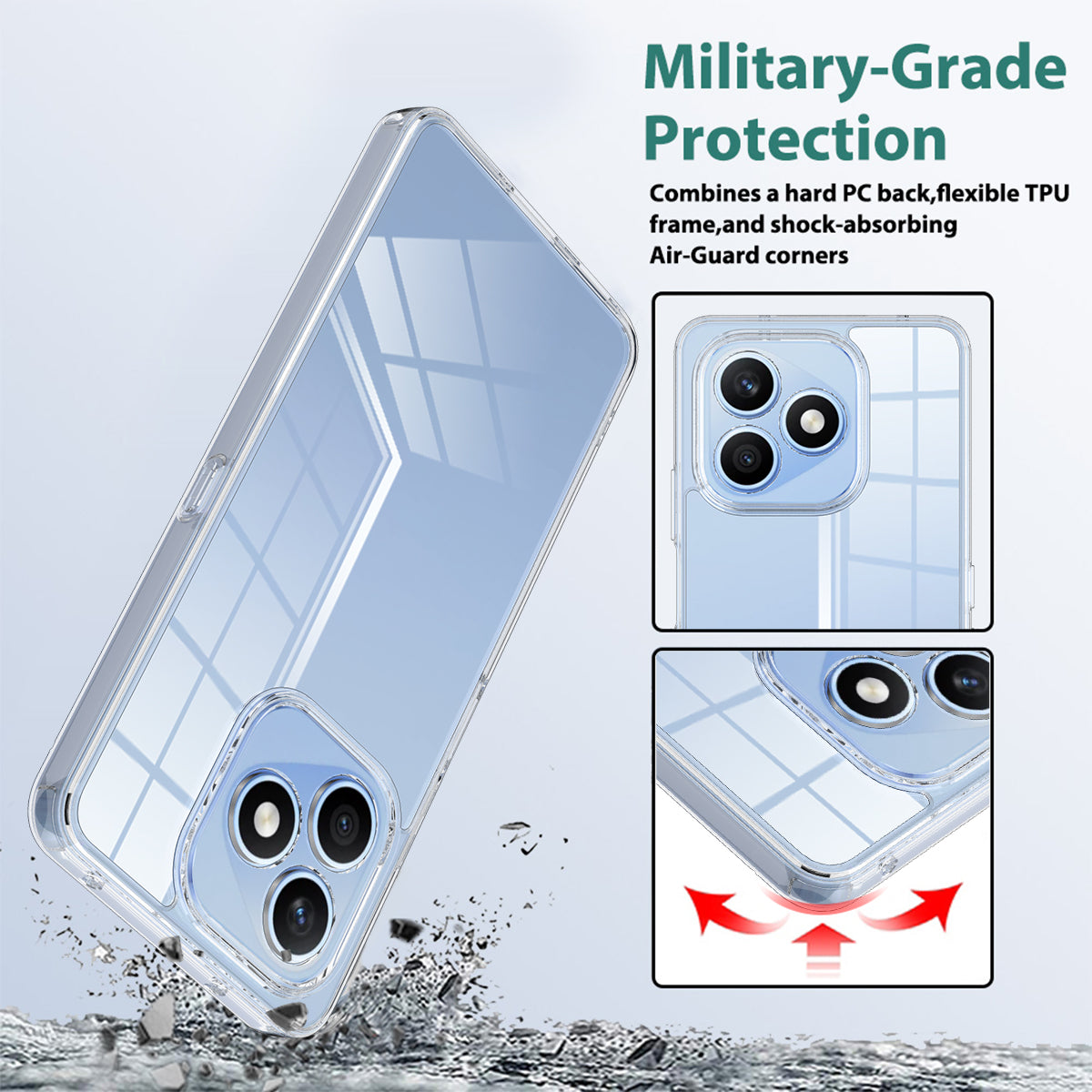 For Honor X8d 4G Clear Phone Case TPU+Acrylic Shockproof Phone Back Cover
