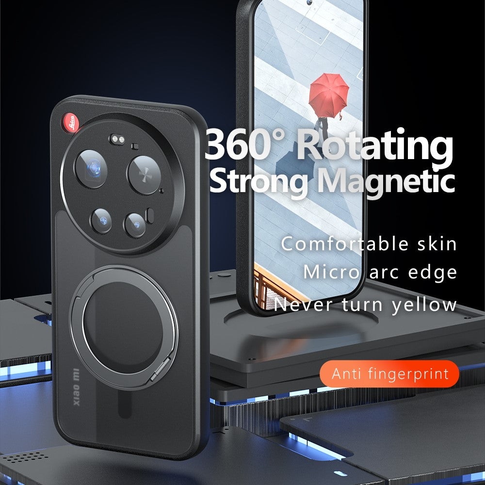 Mat skin-touch magnetisk etui til Xiaomi 17 Ultra 5G, 360° roterende stativ, stødabsorberende TPU + PC-mobilcover
