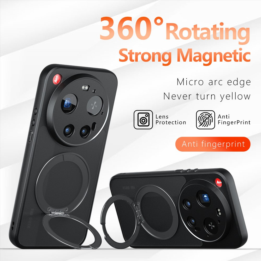 Mat skin-touch magnetisk etui til Xiaomi 17 Ultra 5G, 360° roterende stativ, stødabsorberende TPU + PC-mobilcover