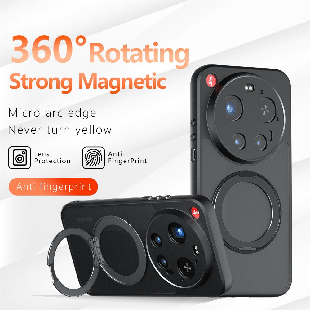 Mat skin-touch magnetisk etui til Xiaomi 17 Ultra 5G, 360° roterende stativ, stødabsorberende TPU + PC-mobilcover