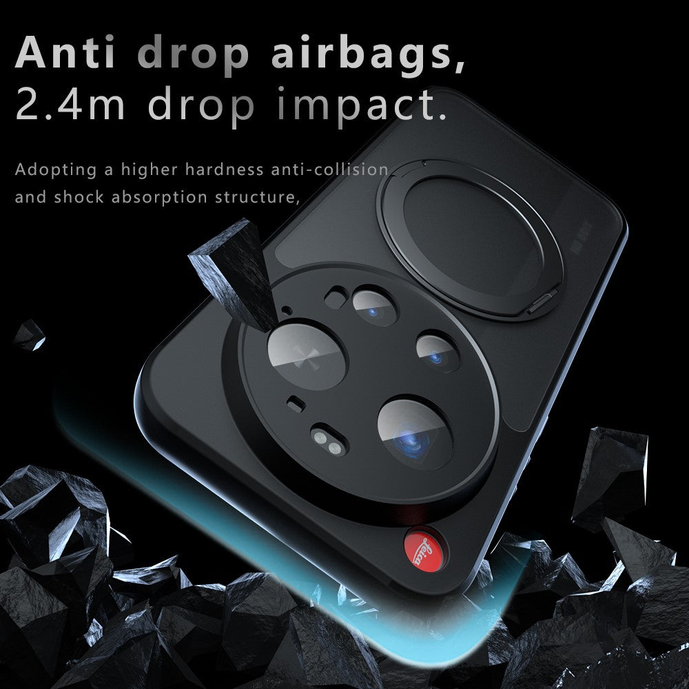 Mat skin-touch magnetisk etui til Xiaomi 17 Ultra 5G, 360° roterende stativ, stødabsorberende TPU + PC-mobilcover