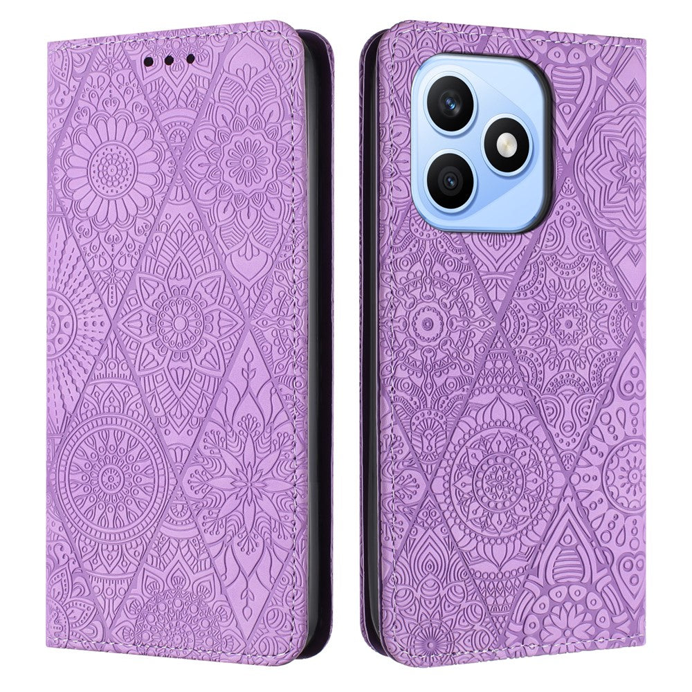 For Honor X8d 4G Case Imprinted Flower Wallet Stand Leather Phone Cover
