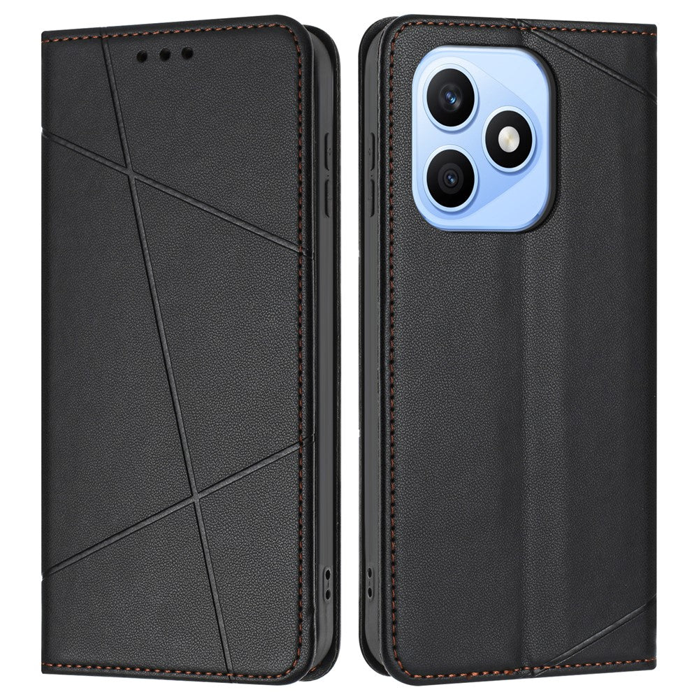 For Honor X8d 4G Wallet Case Line Imprinted Leather Stand Phone Cover with Wrist Strap