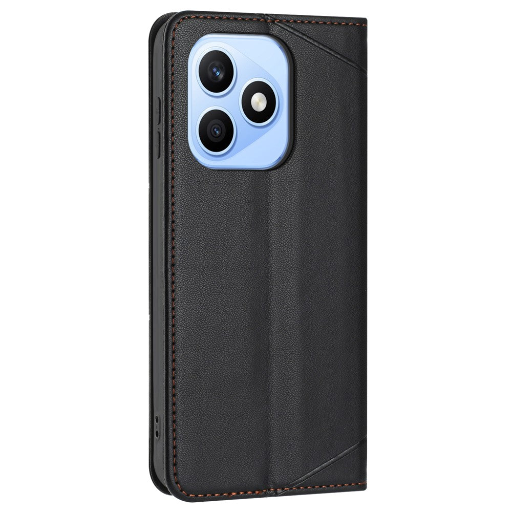 For Honor X8d 4G Wallet Case Line Imprinted Leather Stand Phone Cover with Wrist Strap