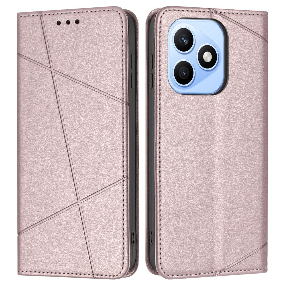 For Honor X8d 4G Wallet Case Line Imprinted Leather Stand Phone Cover with Wrist Strap