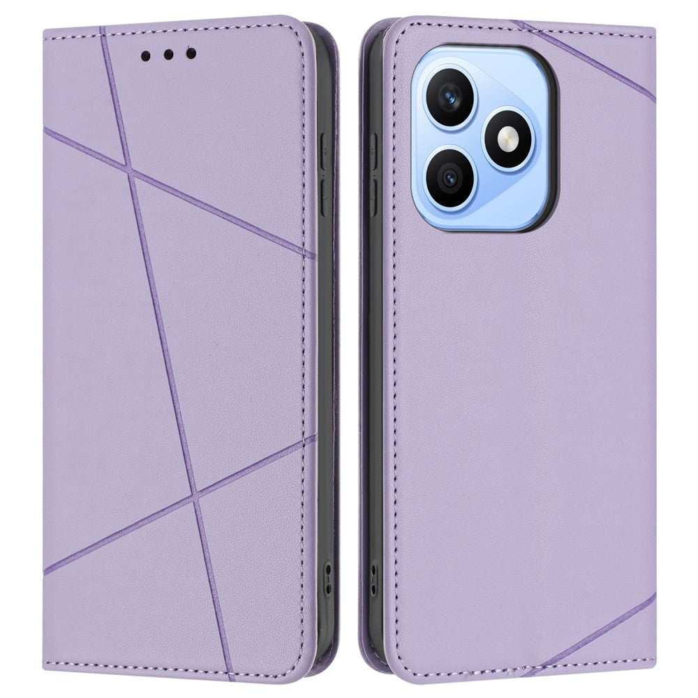 For Honor X8d 4G Wallet Case Line Imprinted Leather Stand Phone Cover with Wrist Strap