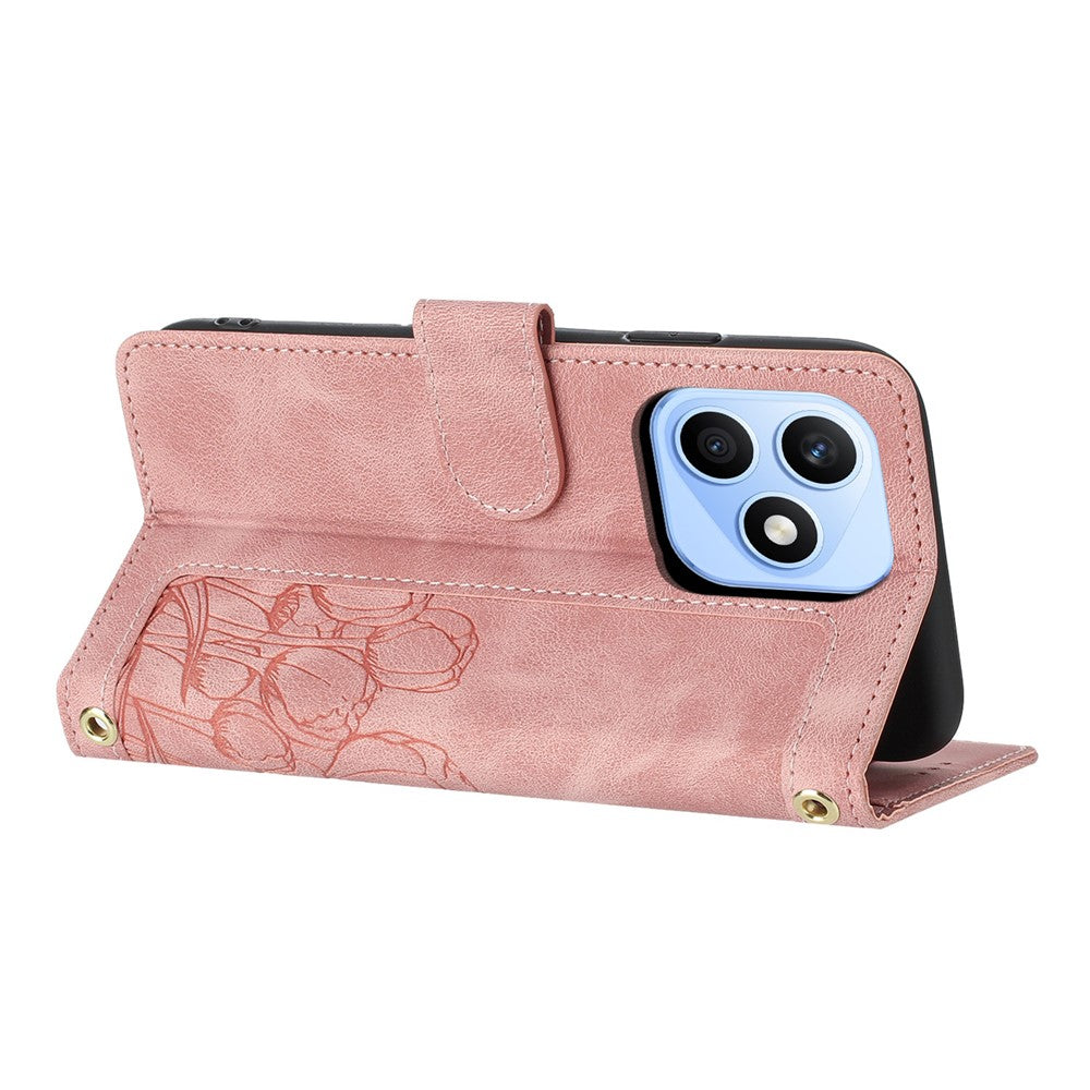 For Honor X8d 4G Case Tulip Leather Phone Cover with 5 Card Slots Wallet