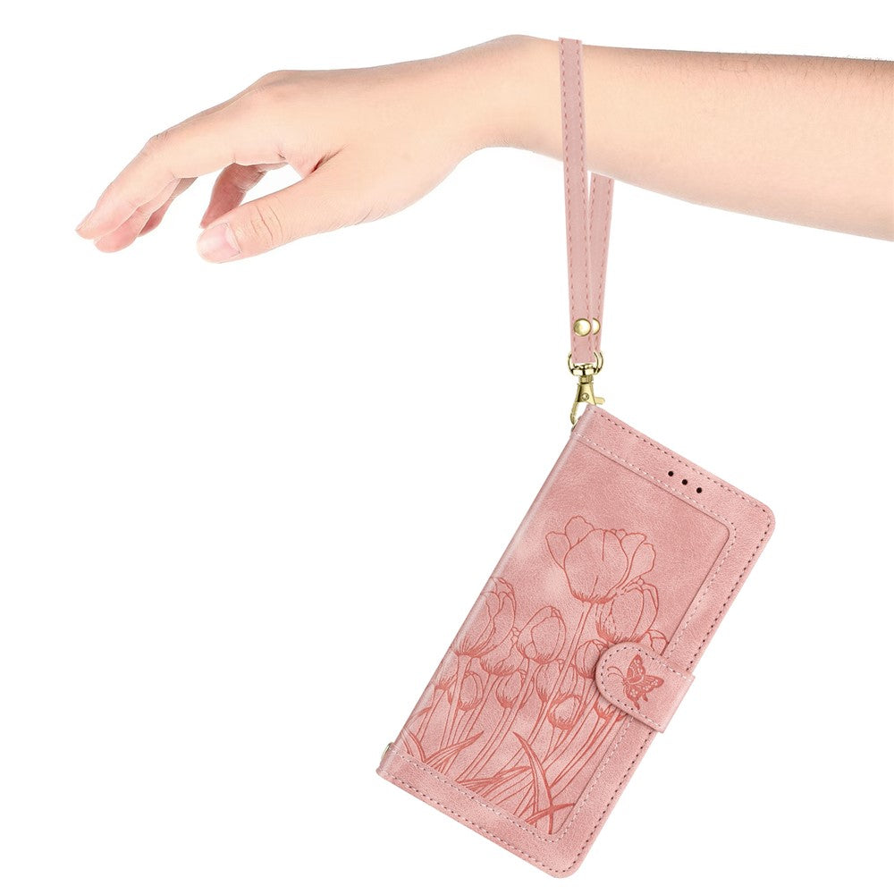For Honor X8d 4G Case Tulip Leather Phone Cover with 5 Card Slots Wallet