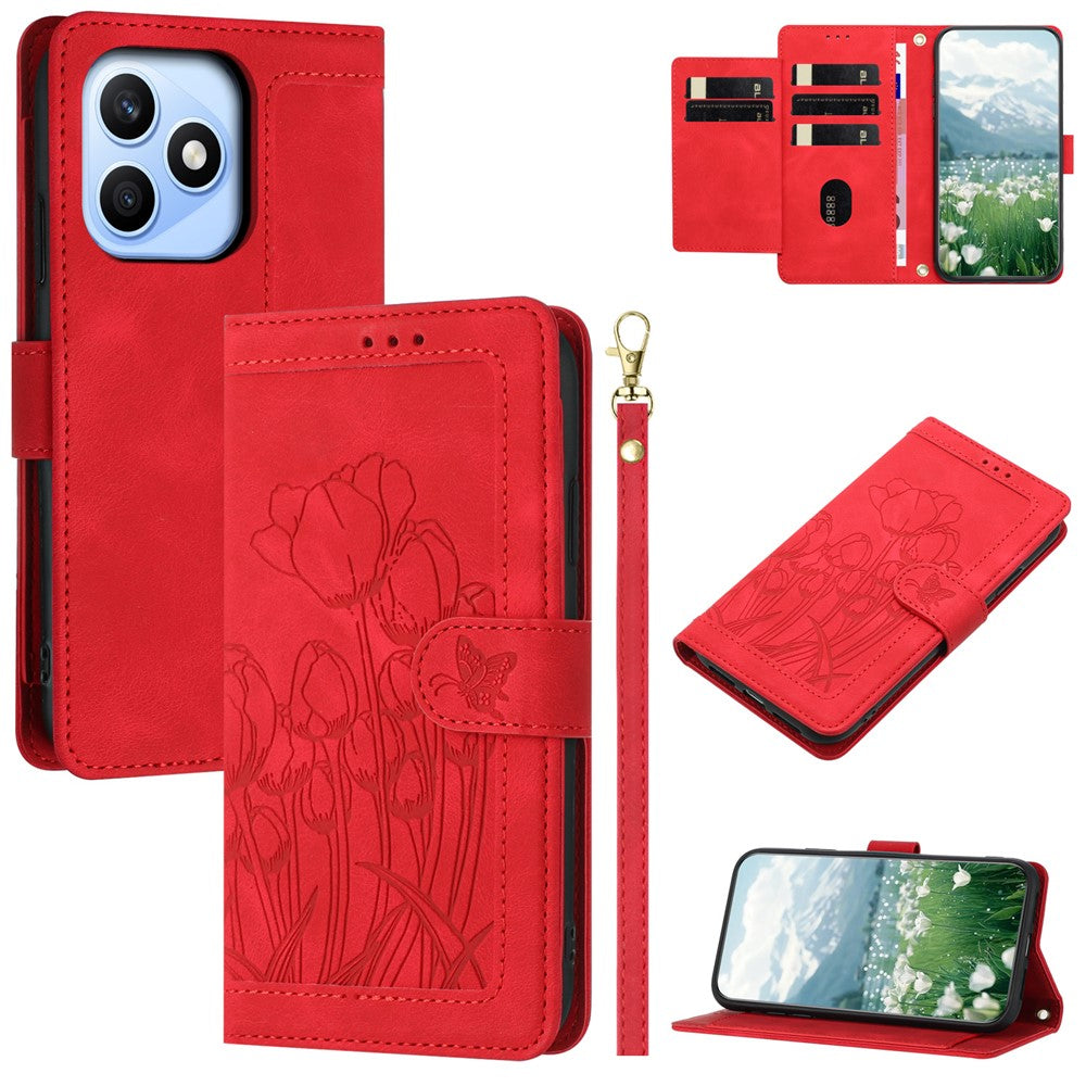 For Honor X8d 4G Case Tulip Leather Phone Cover with 5 Card Slots Wallet