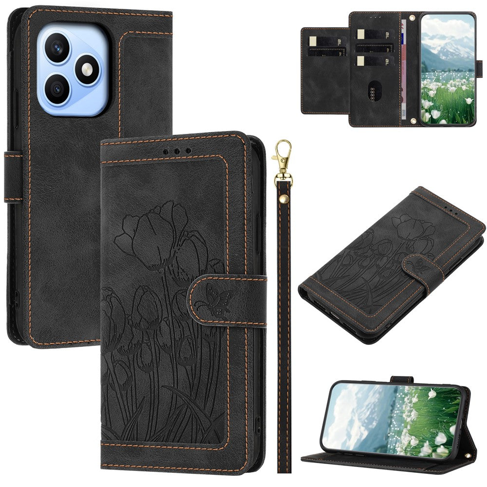 For Honor X8d 4G Case Tulip Leather Phone Cover with 5 Card Slots Wallet