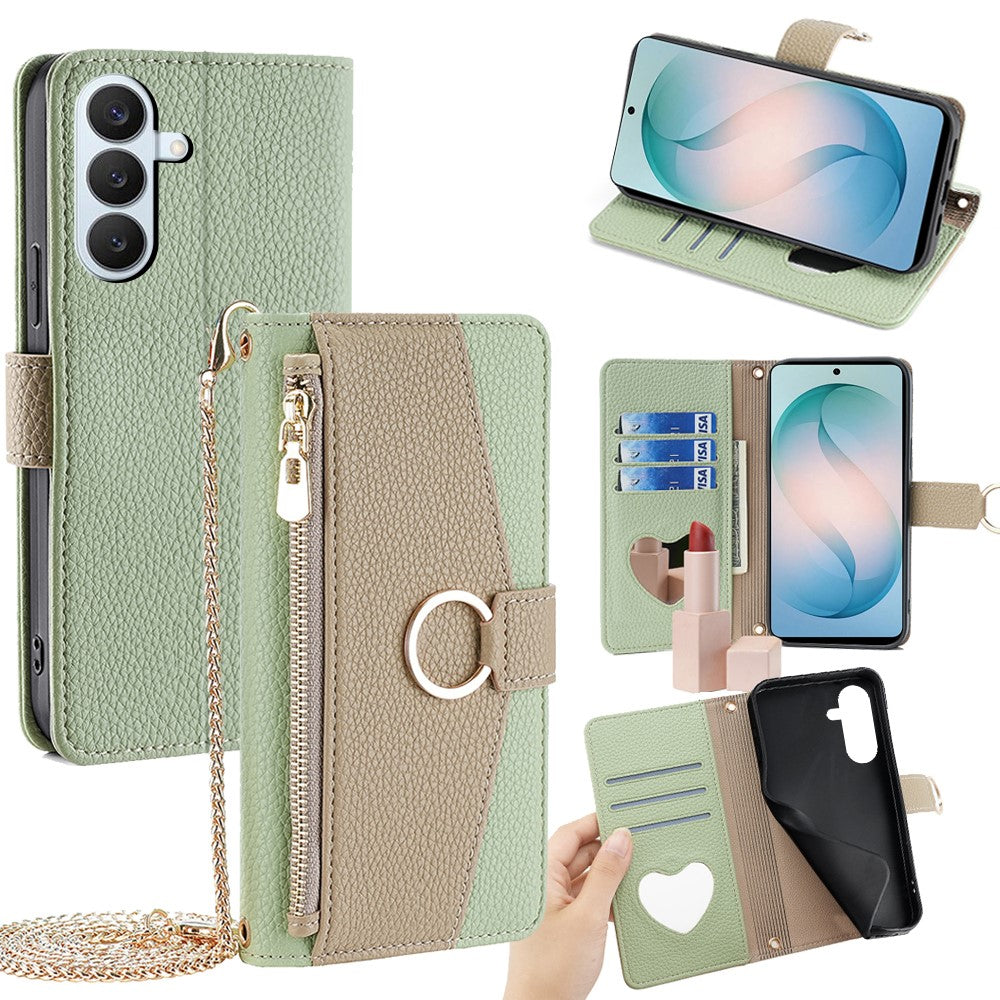 Samsung Galaxy S26+ Fodral Spegelplånbok Lädermobilskal med Kedja Axelrem