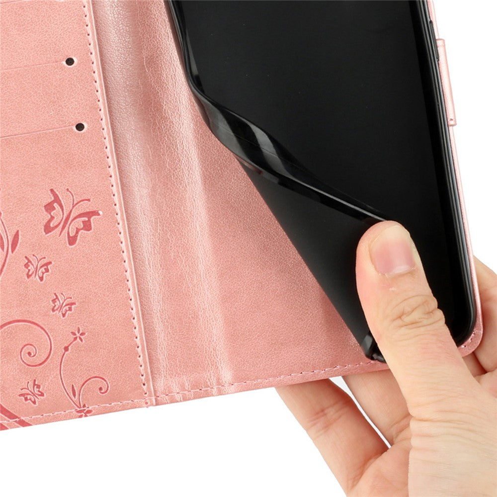For Honor X8d 4G Leather Wallet Case Butterfly Flower Imprinted Phone Cover with Strap