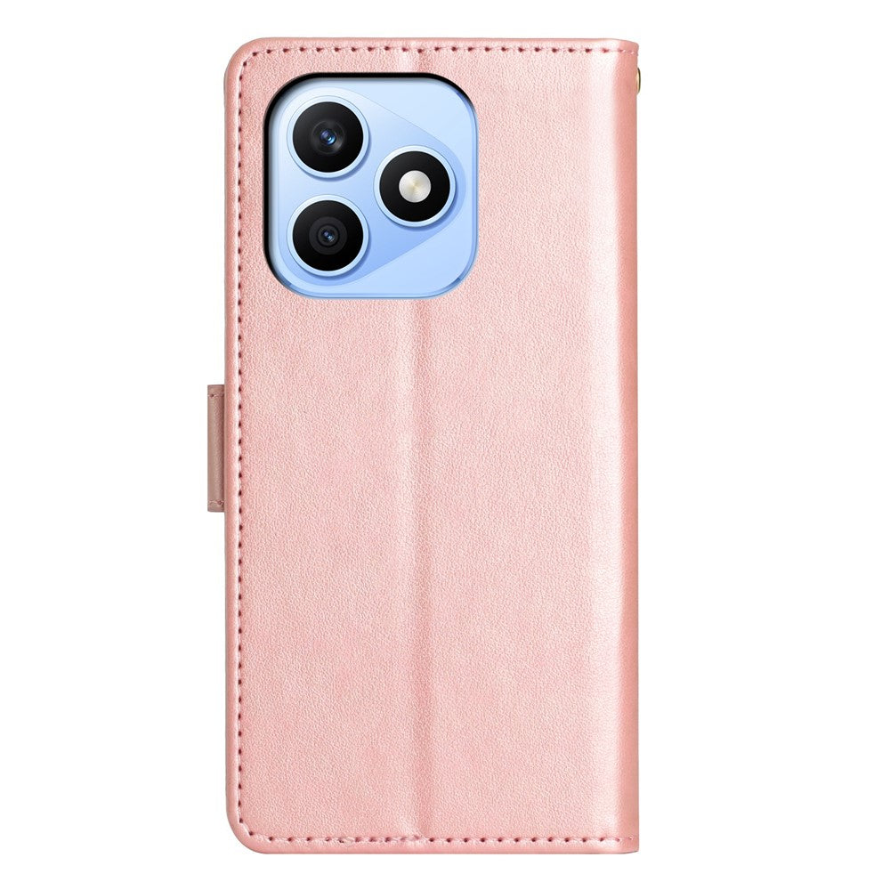 For Honor X8d 4G Leather Wallet Case Butterfly Flower Imprinted Phone Cover with Strap