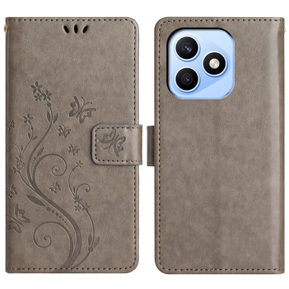 For Honor X8d 4G Leather Wallet Case Butterfly Flower Imprinted Phone Cover with Strap