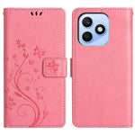 For Honor X8d 4G Leather Wallet Case Butterfly Flower Imprinted Phone Cover with Strap