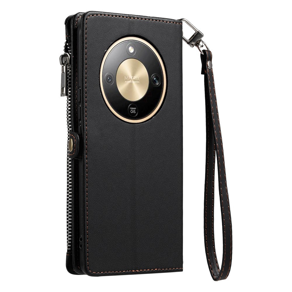 For Honor Magic8 Lite 5G  /  X9d 5G  /  X70 5G Case TPU + PU Leather Wallet Phone Cover with Wrist Strap
