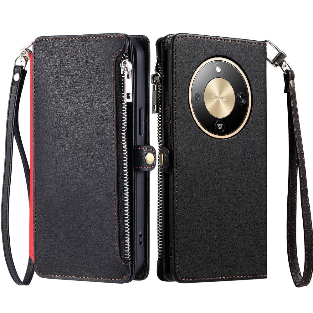 For Honor Magic8 Lite 5G  /  X9d 5G  /  X70 5G Case TPU + PU Leather Wallet Phone Cover with Wrist Strap