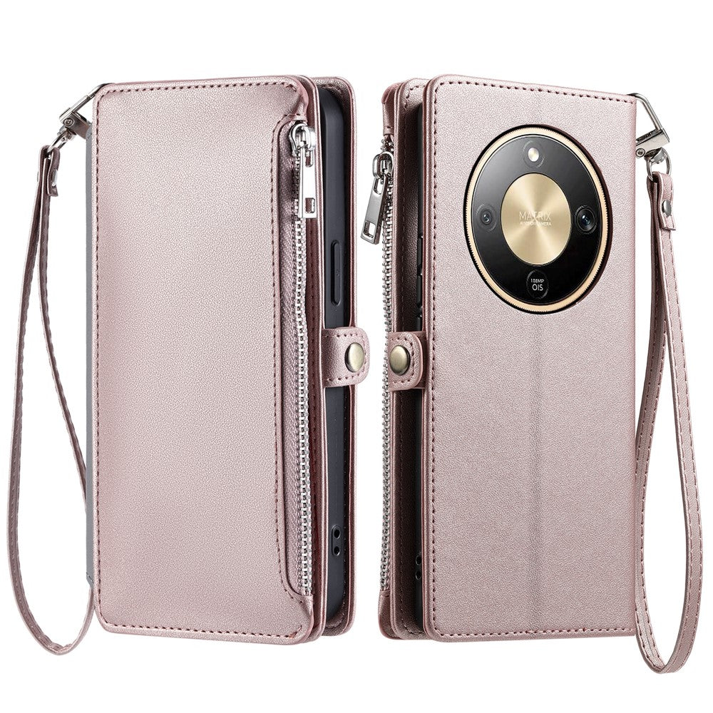 For Honor Magic8 Lite 5G  /  X9d 5G  /  X70 5G Case TPU + PU Leather Wallet Phone Cover with Wrist Strap