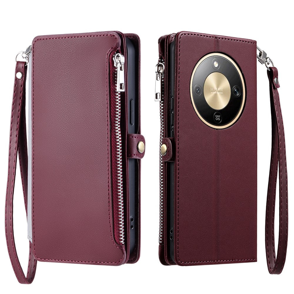 For Honor Magic8 Lite 5G  /  X9d 5G  /  X70 5G Case TPU + PU Leather Wallet Phone Cover with Wrist Strap