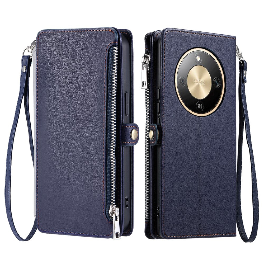 For Honor Magic8 Lite 5G  /  X9d 5G  /  X70 5G Case TPU + PU Leather Wallet Phone Cover with Wrist Strap