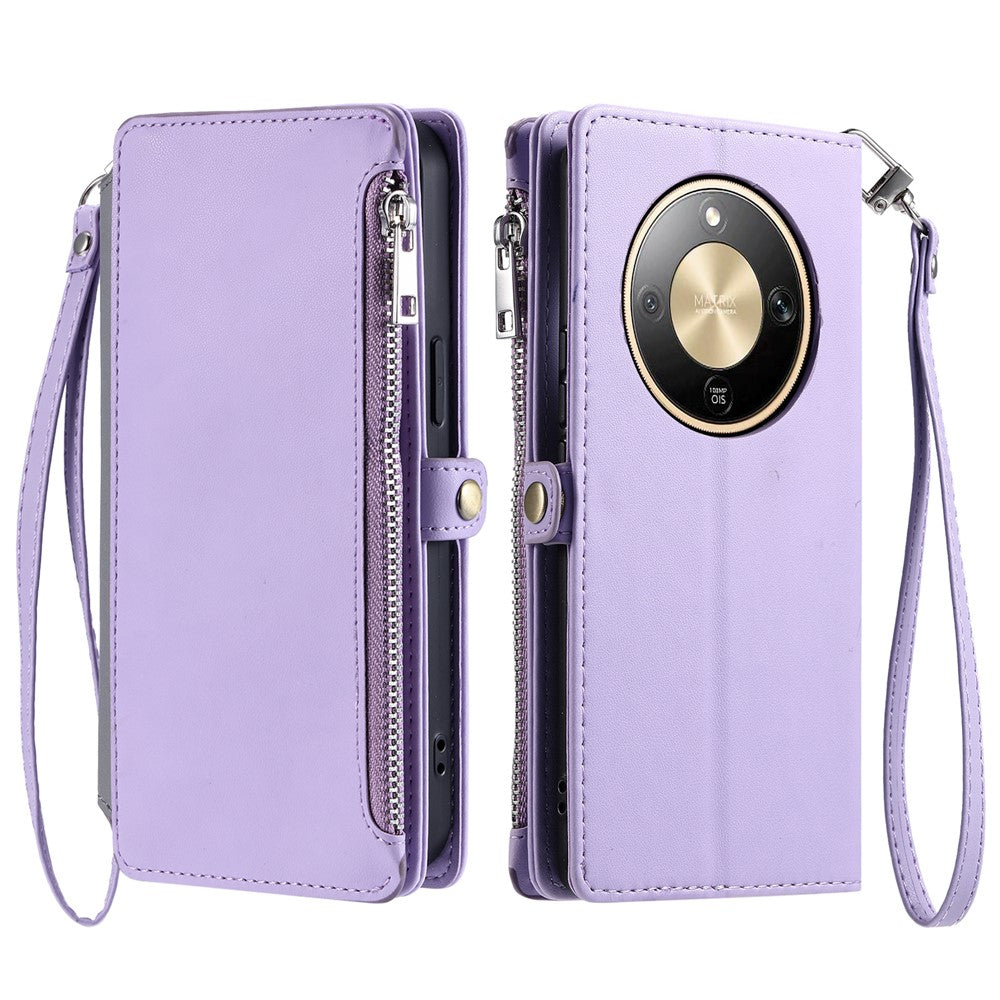 For Honor Magic8 Lite 5G  /  X9d 5G  /  X70 5G Case TPU + PU Leather Wallet Phone Cover with Wrist Strap