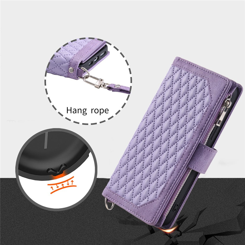 For Honor 600 Lite 5G Pung Etui Rhombus Syet Mønster PU Læder Telefon Cover med Håndledsrem