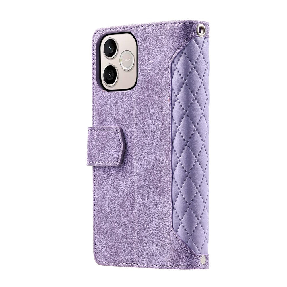 For Honor 600 Lite 5G Pung Etui Rhombus Syet Mønster PU Læder Telefon Cover med Håndledsrem