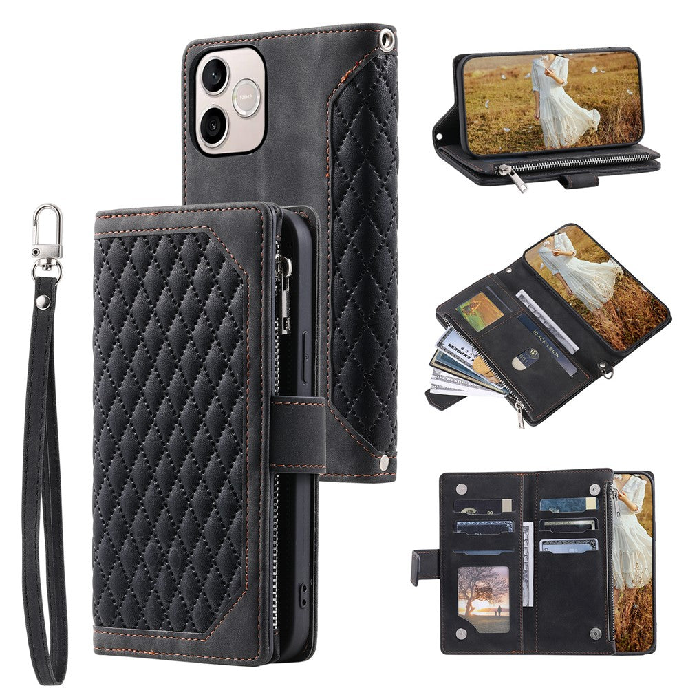 For Honor 600 Lite 5G Pung Etui Rhombus Syet Mønster PU Læder Telefon Cover med Håndledsrem