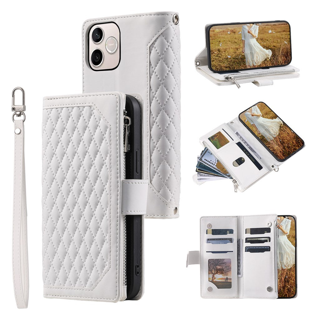 For Honor 600 Lite 5G Pung Etui Rhombus Syet Mønster PU Læder Telefon Cover med Håndledsrem
