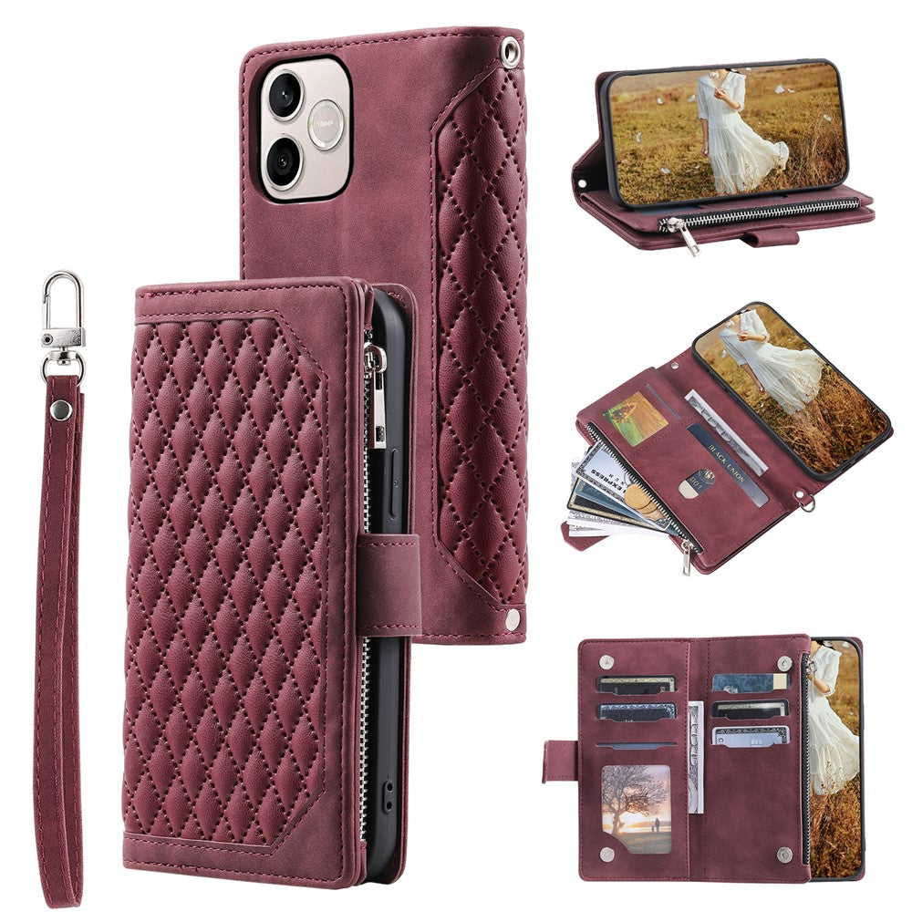 For Honor 600 Lite 5G Pung Etui Rhombus Syet Mønster PU Læder Telefon Cover med Håndledsrem