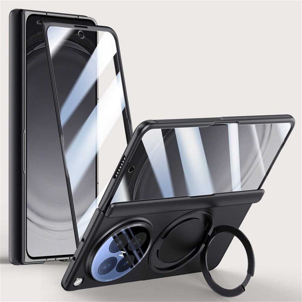 Oppo Find N6 5G magnetiskt skal med ultraklar härdad glasfilm/linsskydd, gångjärnsvridbart stativ PC-mobilskal